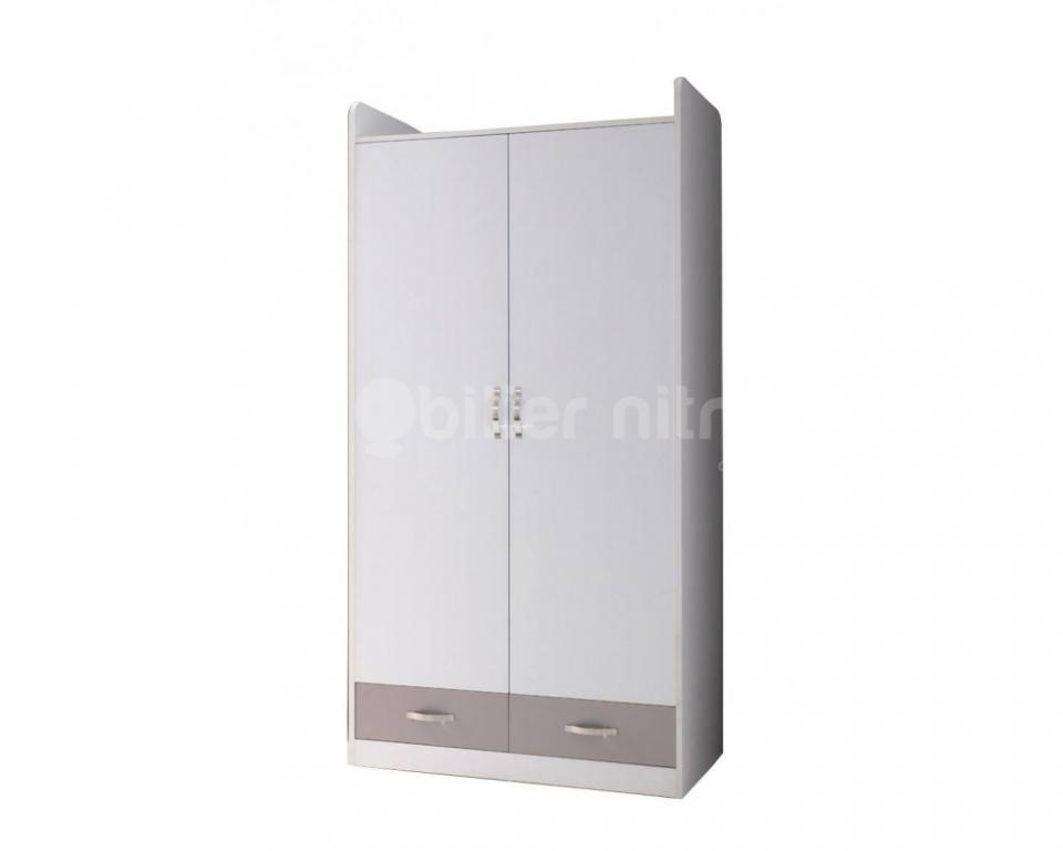 Armoire enfant 2 portes Alix gris et blanc