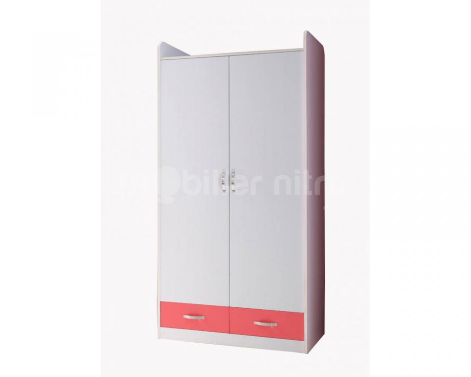 Armoire enfant 2 portes Alix rose et blanc