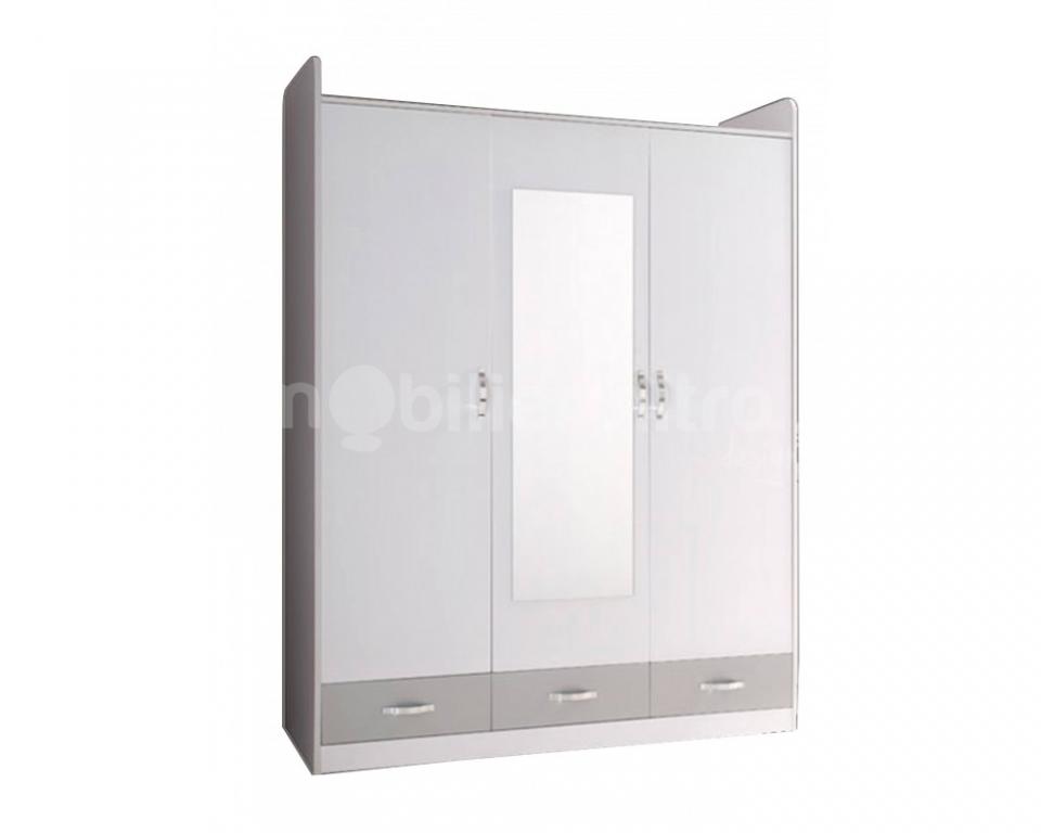 Armoire enfant 3 portes Alix gris et blanc