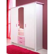 Armoire 3 portes 2 tiroirs - Blanc / Rose indien -