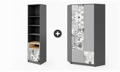 Armoire angle design enfant Kyla Avec bibliotheque