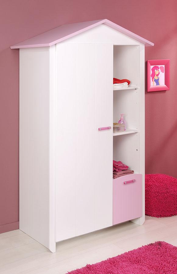 Armoire de chambre enfant rose 1 porte AURORE