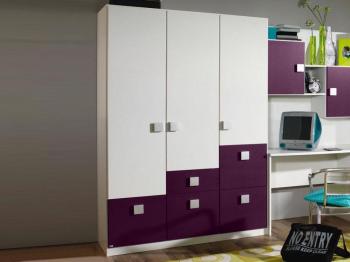 Armoire SKUNK 3 portes 5 tiroirs blanc lila Armoire SKUNK 3 portes 5 tiroirs