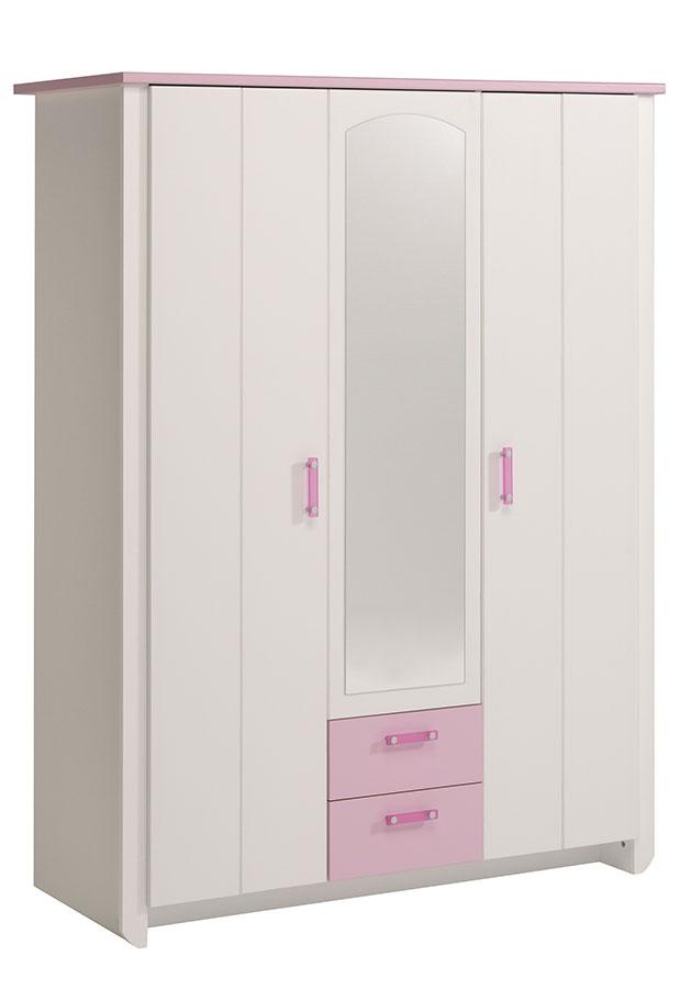 Armoire chambre enfant rose et blanc avec miroir A