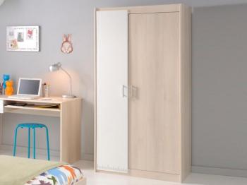 Armoire CARL 2 portes acacia fumé/blanc