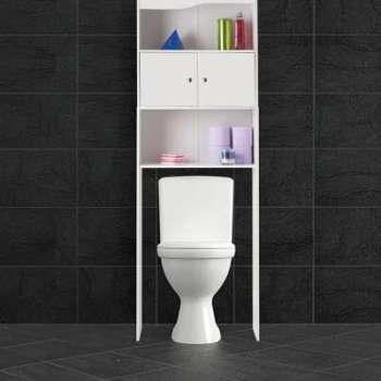 Meuble étagère WC 2 portes en bois blanc