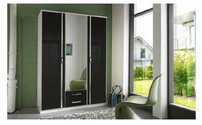 Armoire penderie KROOS noire et porte centrale miroir Armoire penderie KROOS noire