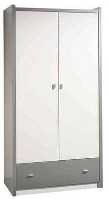 Armoire dressing KYLE blanche avec tiroir gris
