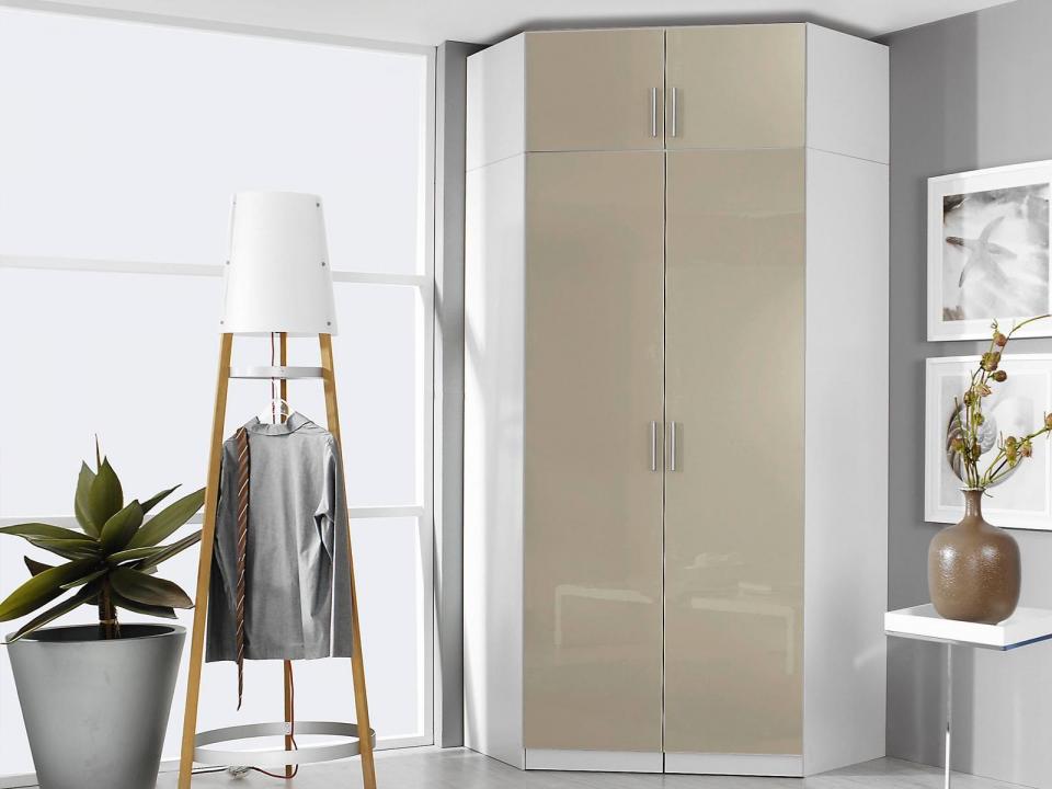 Armoire de coin CELLON blanc 2 portes grège brillant Armoire de coin CELLON blanc