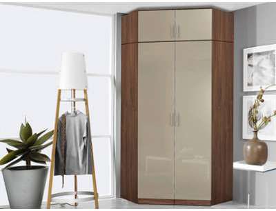 Armoire de coin CELLON stirling 2 portes grège brillant Armoire de coin CELLON stirling