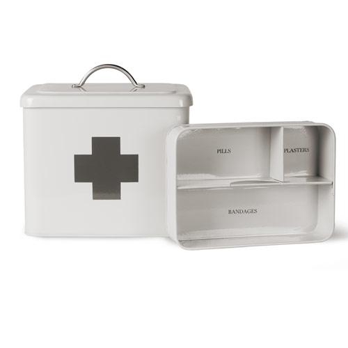 Boîte à pharmacie en acier époxy crème et croix gr