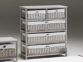 Commode en rotin KODI 5 tiroirs gris havane