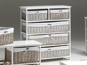 Commode en rotin KODI 5 tiroirs blanc de lait
