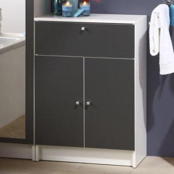 Commode basse de salle de bain grise 2 portes BARR