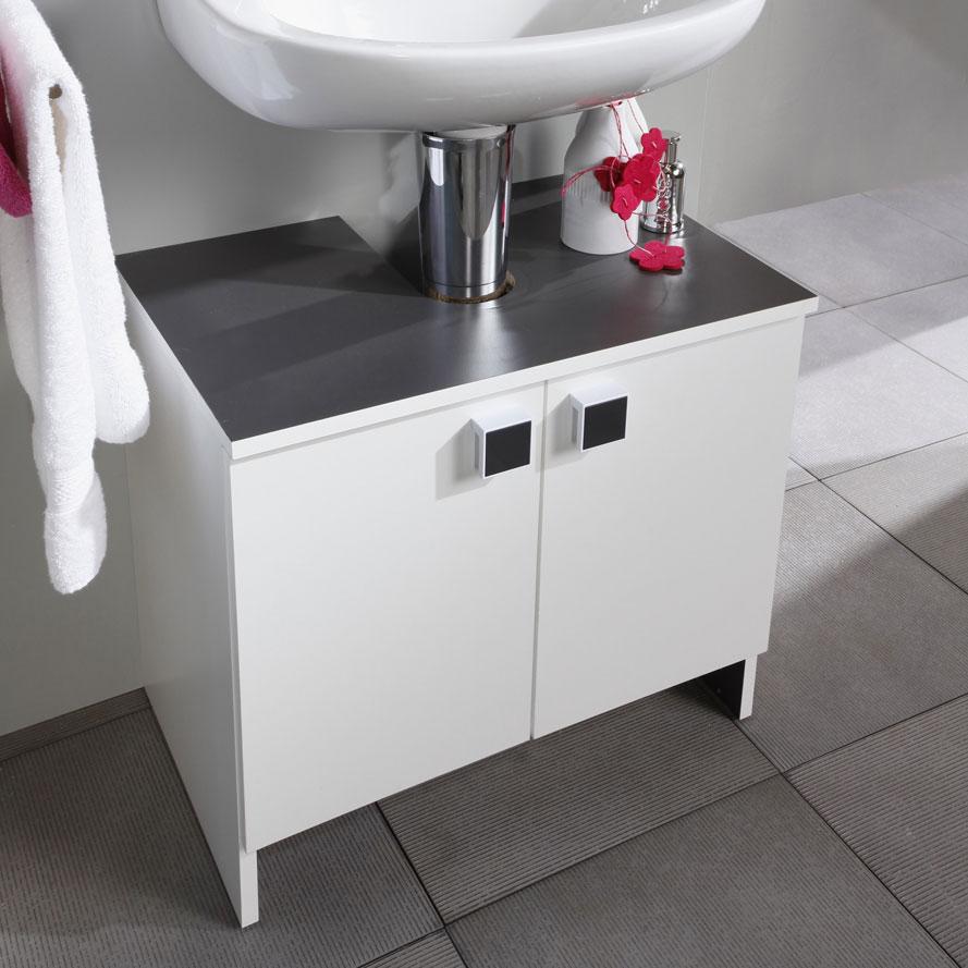 Petit meuble sous vasque gris et blanc pour salle