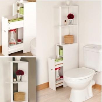 Meuble WC étagère bois 3 portes blanc gain de place Meuble WC étagère bois 3 portes