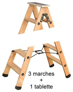 Escabeau bois pro. double - 3 marches + tablette