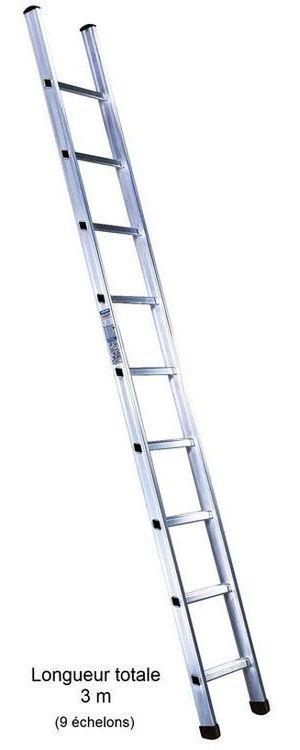 Echelle aluminium simple de 3 m, 9 échelons