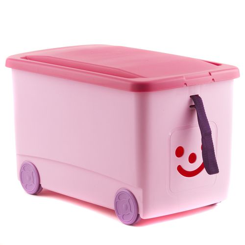 Bac de rangement rose avec couvercle 31,5L {Couleu