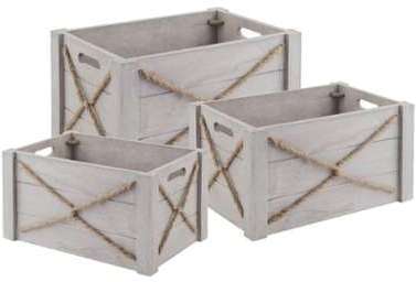 Caisse en bois patiné et corde (Lot de 3) Caisse en bois patiné et corde