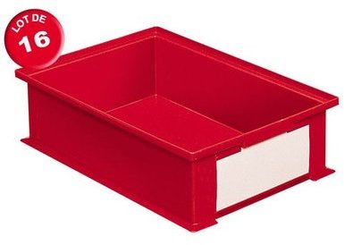 Carton de 16 caisses rangement 16 litres rouges Carton de 16 caisses rangement