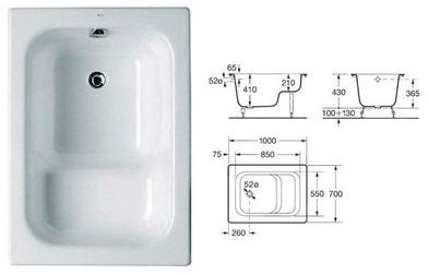 Baignoire sabot en fonte 100x70 ROCA Banaseo A2130