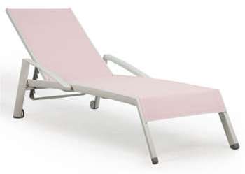 Transat Bain de soleil rose clair en textilène Transat Bain de soleil rose