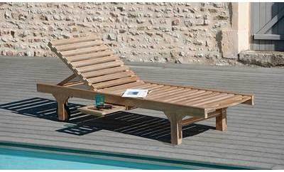 BAIN DE SOLEIL DESIGN EN TECK DOSSIER RÉGLABLE - C