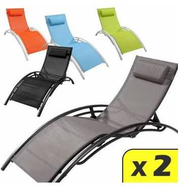 Lot de 2 transats bain de soleil en alu et textilè