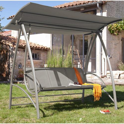 Balancelle 3 places en aluminium et textilène taup