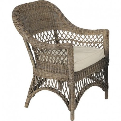 Fauteuil Polo En Rotin Gris Avec Coussin - Aubry G