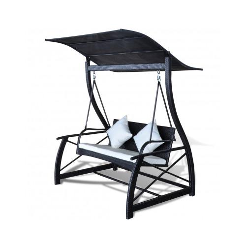 VidaXL Balancelle avec Toit en Rotin Noir pour Ext