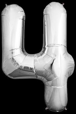 Ballon Chiffre 4 Argent 90 cm Ballon Chiffre 4 Argent 90