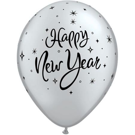 Lot de 25 Ballons Happy New Year Noirs et Argentés