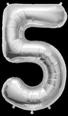 Ballon Chiffre 5 Argent 90 cm Ballon Chiffre 5 Argent 90