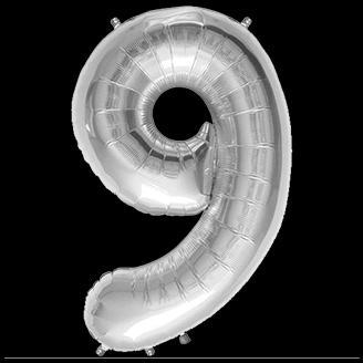 Ballon Chiffre 9 Argent 35 cm Ballon Chiffre 9 Argent 35