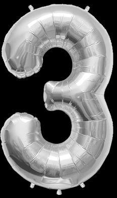 Ballon Chiffre 3 Argent 90 cm Ballon Chiffre 3 Argent 90