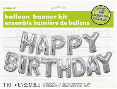 Guirlande 13 Ballons Happy Birthday Argent