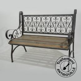 Banc de jardin Phil fer forgé et bois - Brun
