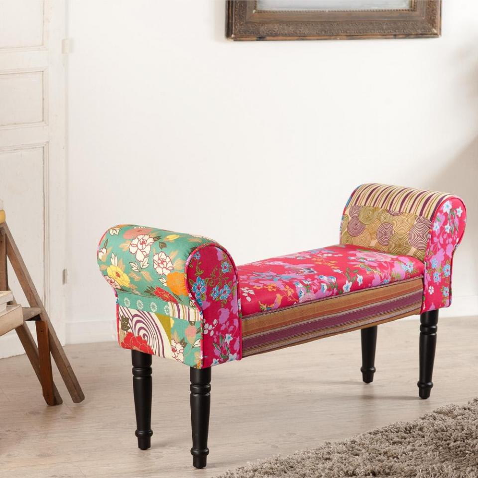 Banquette bout de lit en tissu bohème 102x30xH54 c