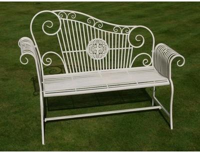 Banquette méridienne de jardin en fer forgé blanc