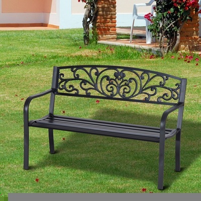 Banc de jardin terrasse en acier fonte noir 3 plac