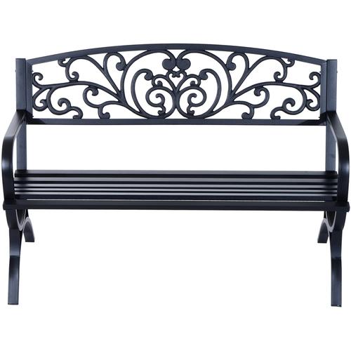 Banc de jardin terrasse en acier fonte noir 2 plac