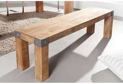 Banc 160cm en bois massif avec des coins en métal