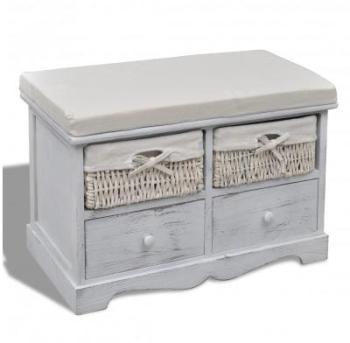 VidaXL Banc de rangement blanc en bois avec 2 paniers VidaXL Banc de rangement blanc