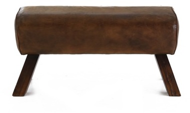 Banc cuir et bois - Marron