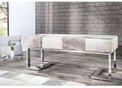 Banc design véritable fourrure Patchwork gris Vachette Banc design véritable fourrure