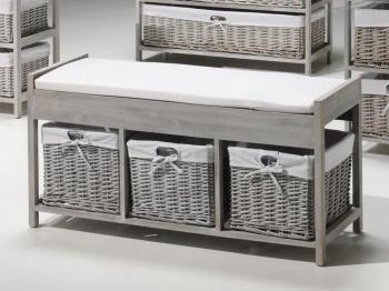 Banc en rotin KODI 3 tiroirs gris havane