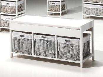 Banc en rotin KODI 3 tiroirs blanc