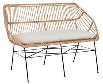 Banc en rotin et son coussin dassise en coton